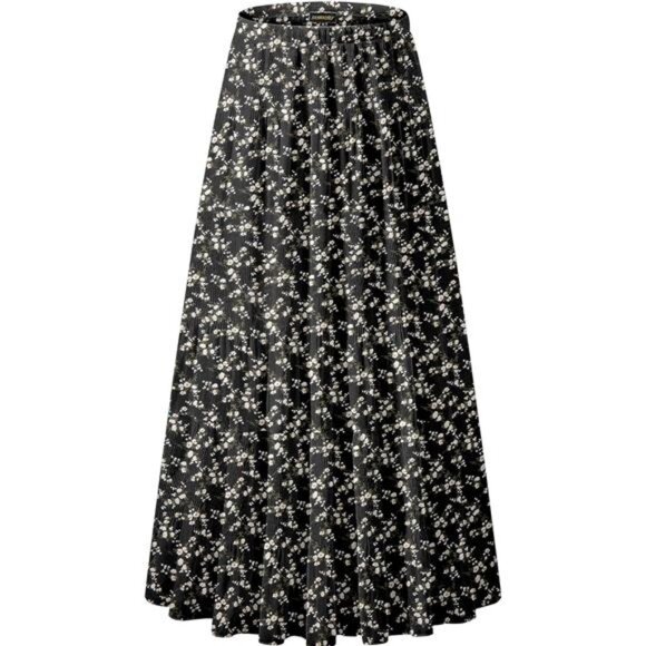 Women's Chiffon Elastic High Waist Maxi Skirts Black White Flower - Picture 1 of 5